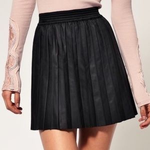 Free People Black Leather Pleated A-Line Skirt